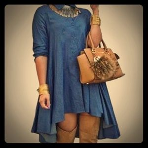 Blue High Low Jean Shirt Dress